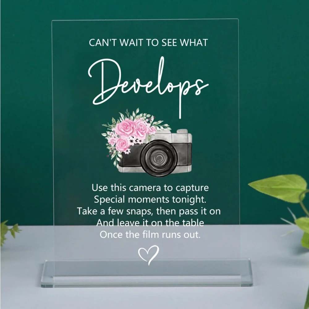 New Acrylic Disposable Camera Event Photo Sign with Stand